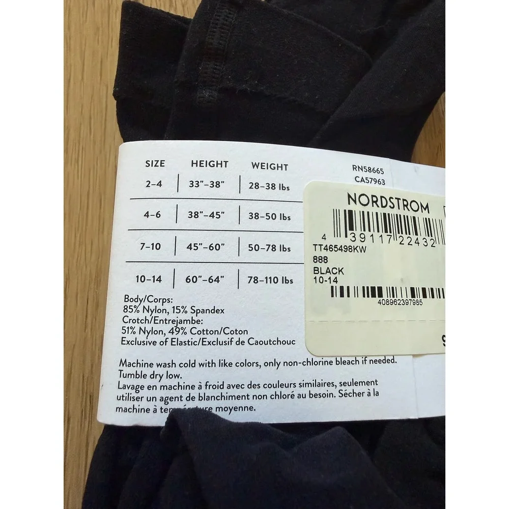 Nordstrom Girls Microfiber Tights Black Size XL 10-14 Opaque Hosiery TT465498KW